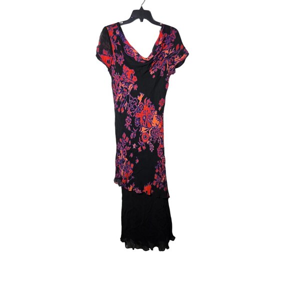 Eva Blue Dark Floral Maxi Dress 14 Y2K Asymmetrical Boho Chic 90s Vamp Romantic - Picture 3 of 10